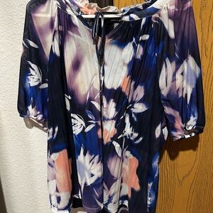 Cable & Gauge Women's Blue & Purple Floral Blouse Size 1X